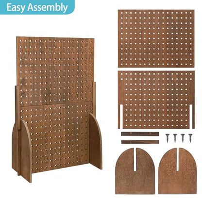 MOOCA Wooden Pegboard Jewelry Display Stand with 48 Hooks, Brown