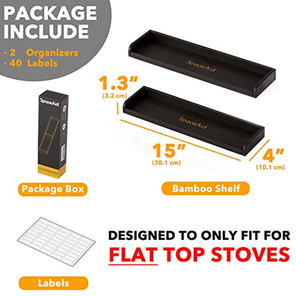 SpaceAid 30" Wide Kitchen Shelf Organizer for Stove, Magnetic Bamboo Spices Shelf for Home Stove Kitchen Storage Organization (Fit for Flat Top Only, Black) - size: 30" Wide, Black, 1-Tier