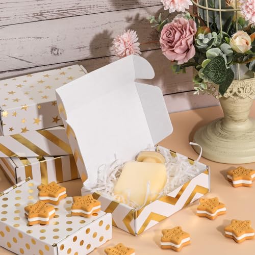 Qilery 100 Pcs Gift Boxes for Presents 5. 91 x 3. 94 x 1. 57 Inches White and Gold Pattern Shipping Cardboard Boxes for Mailer Packaging Presents Birthday Party
