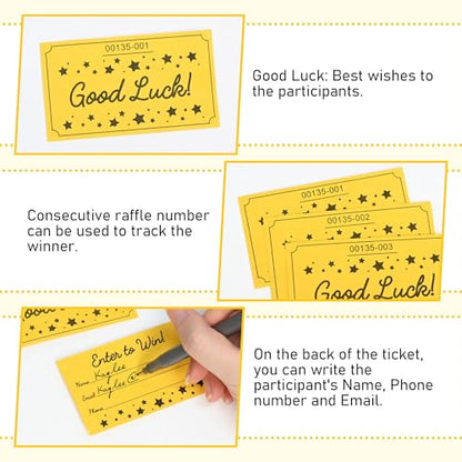 ESSENTIAL 500 Raffle Tickets, Good Luck Raffle Cards - color: Yellow, size: 3.5"x2"