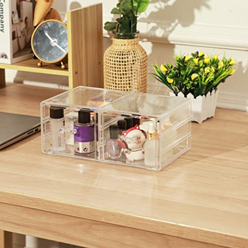 Cq acrylic Clear Stacking Make Up Organizers and Storage With 2 Drawers,4.7" Tall Acrylic Medicine Cabinet Organizer,Plastic Desktop Drawers Organizer for Vanity, Undersink, Kitchen Cabinets,Bathroom - size: 2 Height Drawers