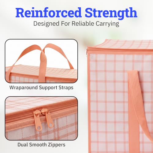 DURASACK Collapsible 26-Gallon Storage Bags, Pink Plaid, Pack of 2 - color: Pink Plaid