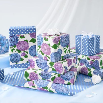 WERNNSAI Hydrangea Wrapping Paper 17 In x 33 Ft Blue Floral Wrapping Paper - color: Hydrangea