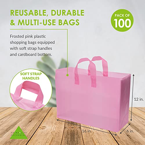 Prime Line Packaging Pink Bags with Handles, Frosted Bags, 16x6x12, 100 Ct