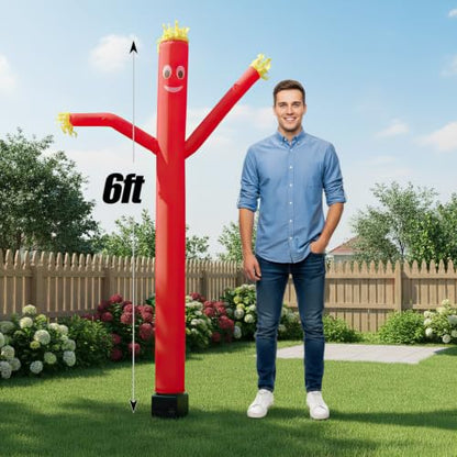 6ft Red Inflatable Waving Tube Man with Blower - color: Red