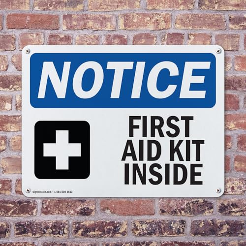 (2 Pack) First Aid Kit Inside OSHA Notice Sign 10 Inch X 7 Inch Plastic Sign, Weather Resistant, UV Protected for Workplace, Business, and Construction Site, Made in the USA - size: 10 Inch X 7 Inch, style: Plastic