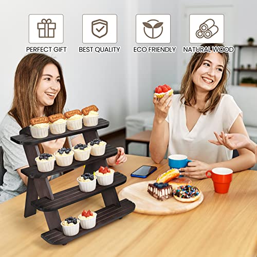 Wooden Display Stand, Tiered Cupcake Stand, 4 Tier Display Stand Riser - color: E-Walnut