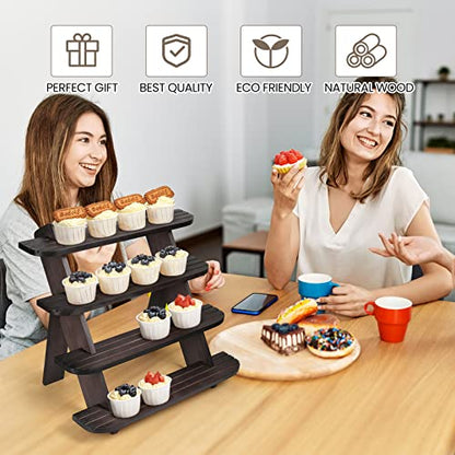 Wooden Display Stand, Tiered Cupcake Stand, 4 Tier Display Stand Riser - color: E-Walnut
