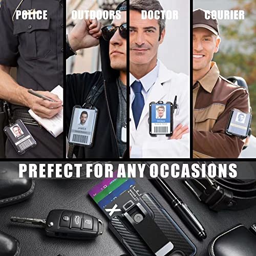 LIUGX Badge Holder with Metal Clip, Carbon Fiber-Texture, Hold 4 Cards - color: Black