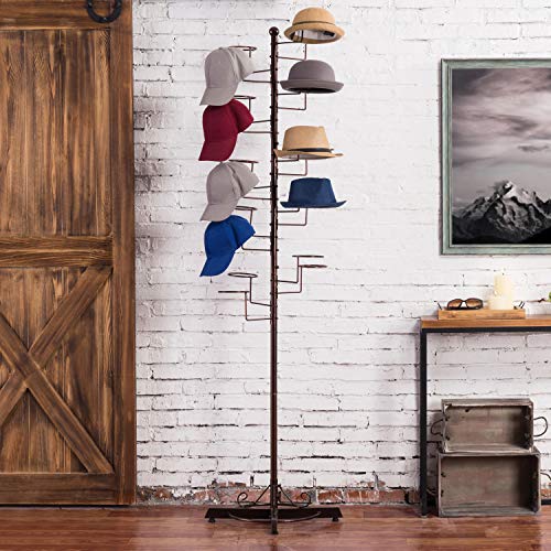 MyGift Hat Rack Tree with 20 Hooks, Cowboy Hat & Cap Display Stand - color: Dark Brown