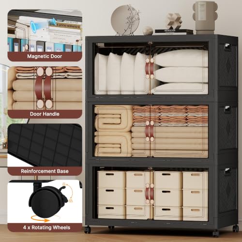 1120QT Extra Large Stackable Storage Bins with Lids & Wheels - color: Black-60Gal, size: 5Pack with 1 top lid