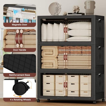 1120QT Extra Large Stackable Storage Bins with Lids & Wheels - color: Black-60Gal, size: 5Pack with 1 top lid