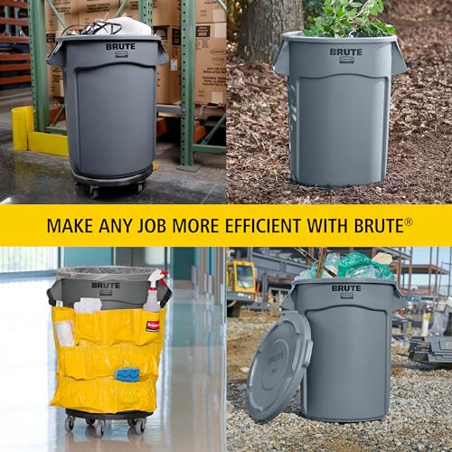 Rubbermaid Commercial Products BRUTE Heavy-Duty Round Trash/Garbage Container, 44-Gallon, Gray, for Landscapers/Construction Sites/Restaurants/Back of House/Offices/Warehouses, Pack of 4