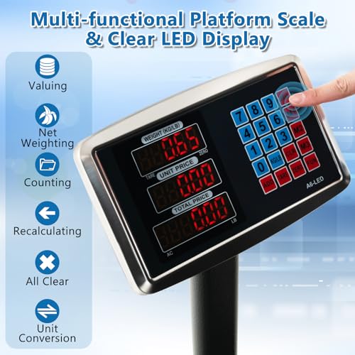 S AFSTAR Computing Digital Platform Scale, 0.1 Lbs Accuracy Floor Scale with Price Calculator & LB/KG Unit Conversion, 660 Lbs Commercial Digital Scale for Weighing,Luggage,Package & Shipping