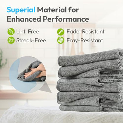 Microfiber Cleaning Cloth, Gray, 12 Pack, 12" x 12" - color: Gray
