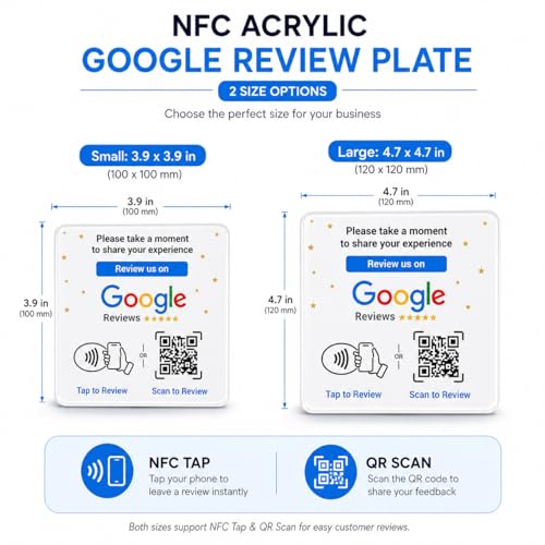 NFC Tap Google Review Acrylic Plate, White, Large 4.7", 3-PLATES - color: White, size: 4.72" - 3 PLATES