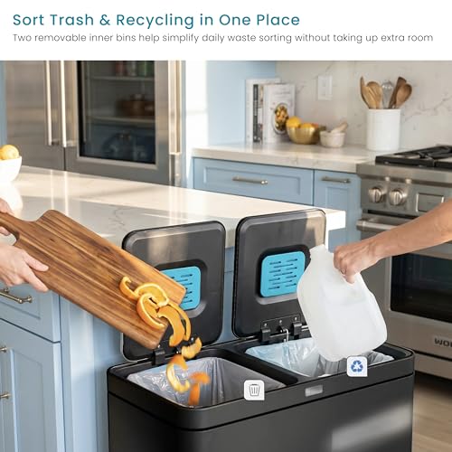 Home Zone Living 16 Gallon Kitchen Trash Can with Dual Compartments - color: Black, size: 16 Gallon