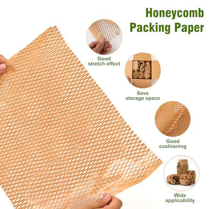 Honeycomb Packing Paper 12" Width X 400 FT for Moving Glass Dishes Recyclable Wrapping Paper Bubble Wrap Packing Material for Shipping Fragile Items Shipping Filler with 20 Fragile Stickers - size: 12"x400'