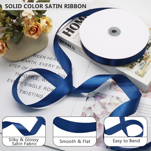 Navy Blue Satin Ribbon 1 Inch 100 Yards, for Wedding Gift Wrapping - color: Navy Blue