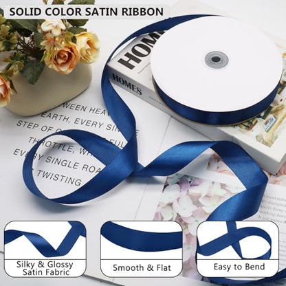 Navy Blue Satin Ribbon 1 Inch 100 Yards, for Wedding Gift Wrapping - color: Navy Blue