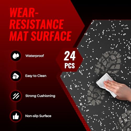 SUPERJARE 0.79'' Extra-Thick 24 Pcs 96 Sq Ft Exercise Equipment Mats - color: Black/Grey, size: 24 Tiles (96 Sq Ft)