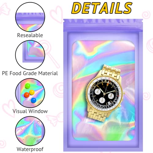 100PCS Resealable Holographic Bags, Jewelry Bags|Purple,2.4x3.9in - color: Purple, size: 2.4x3.9 Inch