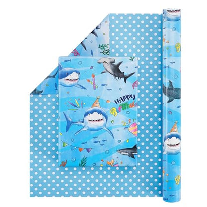 WERNNSAI Shark Reversible Wrapping Paper, 33ft Blue Baby Wrapping Paper - color: Blue Shark