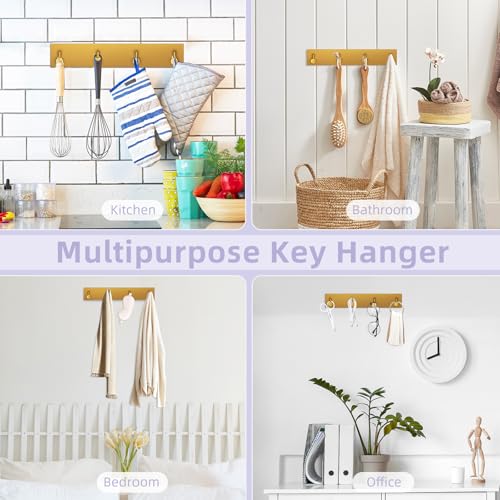 VIS'V Key Holder Wall Mount, Large Adhesive Key Hanger with 4 Hooks, Gold - color: Gold