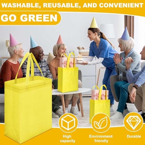 Windyun 50 Pcs Reusable Tote Bag Bulk 8 x 4 x 10 Inch, Light Yellow - color: Light Yellow
