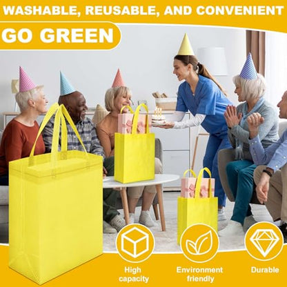 Windyun 50 Pcs Reusable Tote Bag Bulk 8 x 4 x 10 Inch, Light Yellow - color: Light Yellow
