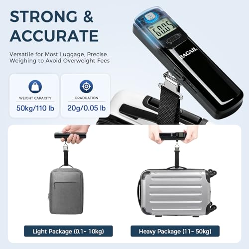 BAGAIL Digital Luggage Scale, 110lbs Hanging Baggage Scale with Backlit LCD Display, Portable Suitcase Weighing Scale, Travel Luggage Weight Scale with Hook, Strong Straps for Travelers - color: Pure Black Battery Free