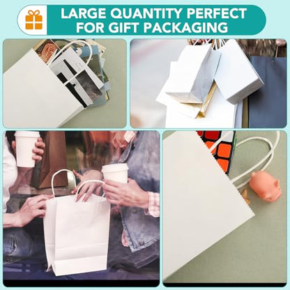 XPCARE White Paper Bags with Handles, 100Pcs 5.25x3.25x8.25'' Kraft Bags - color: White, size: 1 Count (Pack of 100)