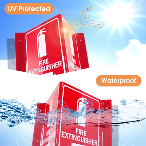 Faittoo Fire Extinguisher Sign, Fire Extinguisher with Down Arrow - 3 Pack 6 x 8 Inches V-Shaped Acrylic Plastic, 4 Pre-Drilled Holes, Includes Matching Screws, Use for Home Office/Business - style: V-shaped 3 Pack