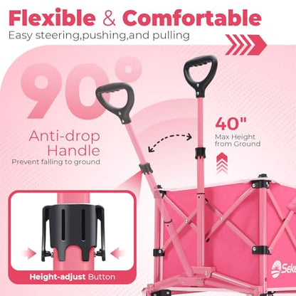 Sekey Collapsible Wagon, 300 lb Capacity, 29 in Cargo Bed, Compact Fold - color: Pink, size: 300lbs