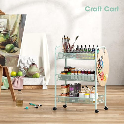 TOOLF 3 Tier Rolling Cart, Metal Utility Storage Cart with Wheels, Green - color: Green, size: 3-Tier