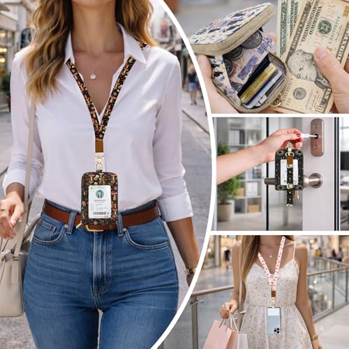 Lightweight ID Badge Holder with Lanyard Card Holder, RFID Wallet Lanyard - color: Purple Butterfly