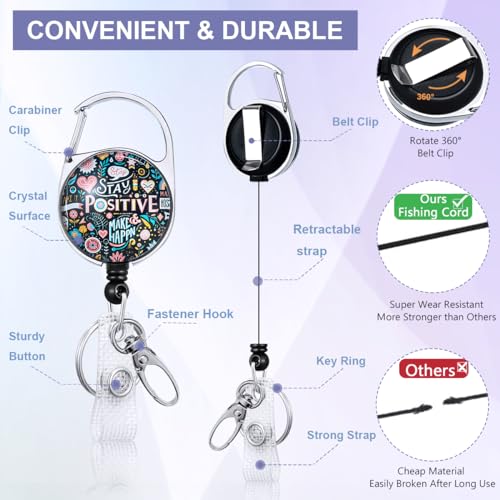 Inspirational ID Badge Holder with Lanyard and Retractable Badge Reel - color: Stay Positive