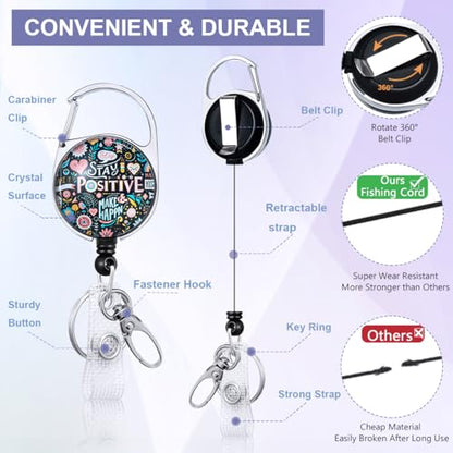 Inspirational ID Badge Holder with Lanyard and Retractable Badge Reel - color: Stay Positive