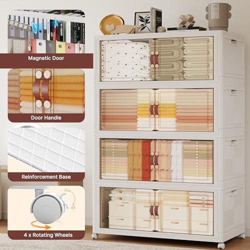 1288QT Extra Large Stackable Storage Bins with Lids & Wheels - color: White-80Gal, size: 4Pack with 1 top lid