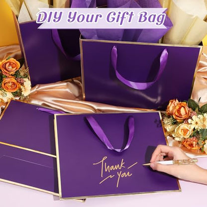 ReliThick 12 Pack Paper Gift Bag with Handles & Tissue, Dark Purple, Gold - color: Dark Purple, Gold