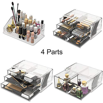 Readaeer Makeup Cosmetic Organizer Storage Drawers Display Boxes Case with 12 Drawers(Clear) - color: Clear