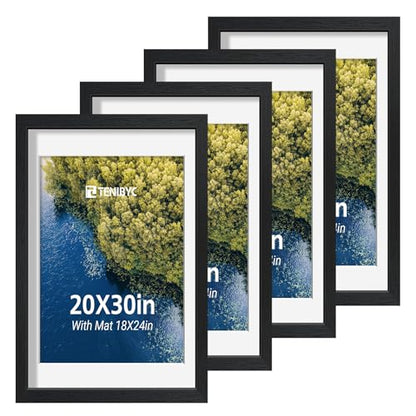 20x30 Poster Frame 4 Pack, 18x24 Mat, Black Wood, for Picture - color: Black, size: 20 X 30