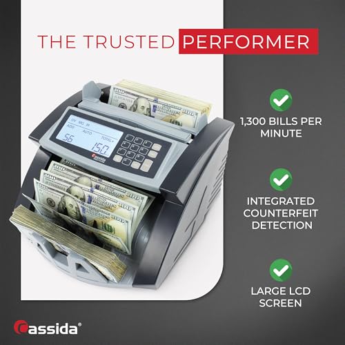 Cassida Money Bill Counter| Business Grade| 1,300 Notes/Min| 5520 UV/MG - size: Small (5520 Uv/Mg)