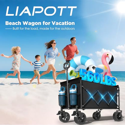 LIAPOTT Wagons Carts Foldable Heavy Duty, 560lbs Beach Wagon with Brakes - color: Blue