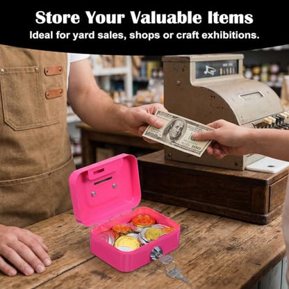 6 Pack Small Money Box with Lock, Metal Cash Boxes, 4.5x3.4x2in Durable Steel Coin Bank, Secure Lock Box for Home Office Gift, 3 Colors,