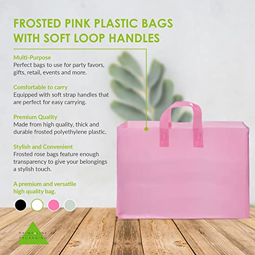 Prime Line Packaging Pink Bags with Handles, Frosted Bags, 16x6x12, 100 Ct