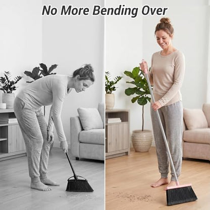 Broom with Dustpan Set for Pet Hair & Dust Cleanup, Pink - color: Pink