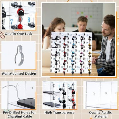 25 Doors Cell Phone Locker Box with Charging Hole (Upgrade Size), Clear Acrylic Cell Phone Storage Cabinet Wall Mounted, Locks, Key, Number for Classroom Employee Office School Factory - style: 25 Doors