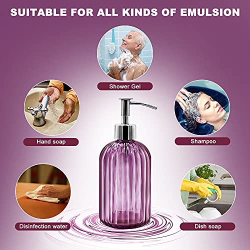 2 Pack Glass Soap Dispenser with Pump, 400ml Liquid Soap Dispenser for Soap, Shampoo and Lotion Refill for Kitchen, Bathroom, Laundry (Purple) - color: Purple