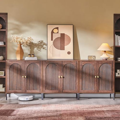 IFGET 92.63" W Modern Arched Sideboard Buffet Cabinet with Storage, Brown - color: Brown, size: 3 Pieces